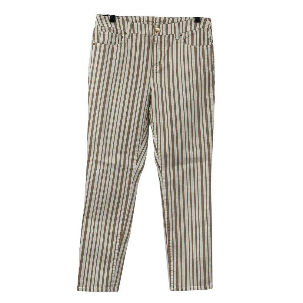 Chicos So Slimming Girlfriend Ankle Jeans Tan/White Striped Comfort Stretch 0/Sm